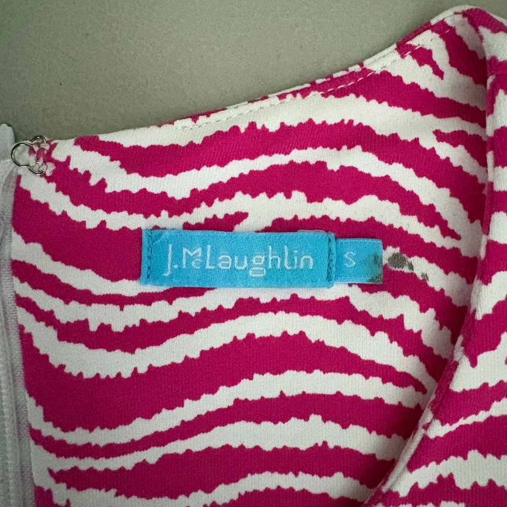 J.McLaughlin Pink White Zebra Wave Print Faux Wrap Side Tie Sheath Dress Small - Picture 3 of 12